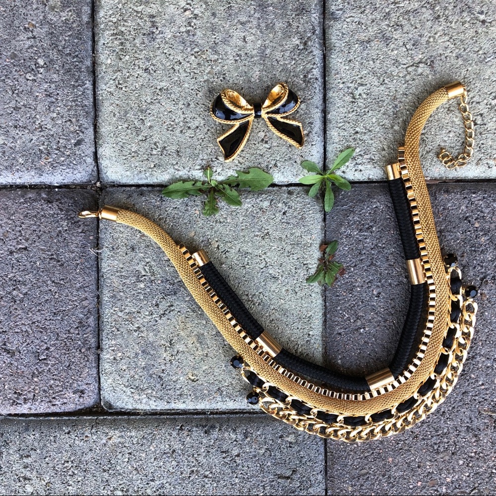Black Rope with Gold Hardware Casing Necklace
